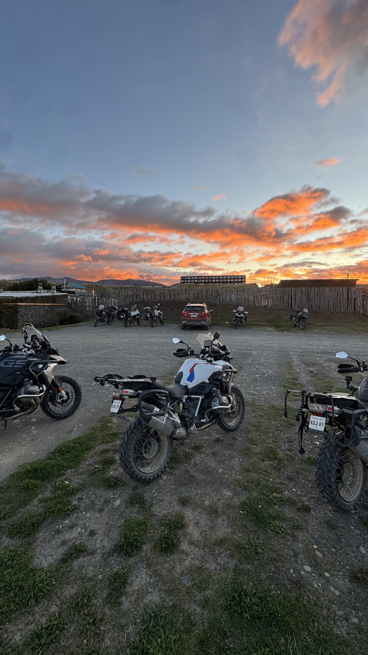 Motorcycles at sunset during the Patagonia expedition